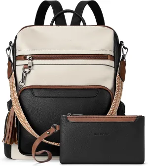 BOSTANTEN Womens Backpack Purse Leather Travel Backpack Fashion Designer Ladies Shoulder Bags with Wristlet