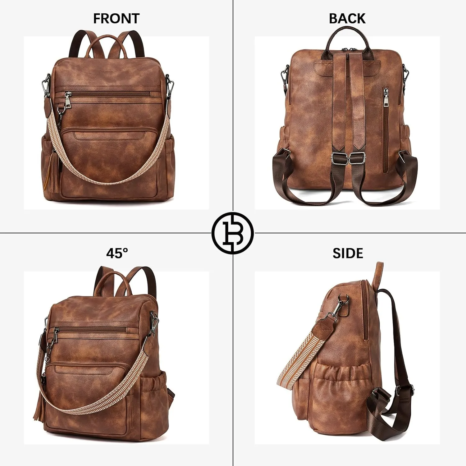 BOSTANTEN Womens Backpack Purse Leather Travel Backpack Fashion Designer Ladies Shoulder Bags with Wristlet