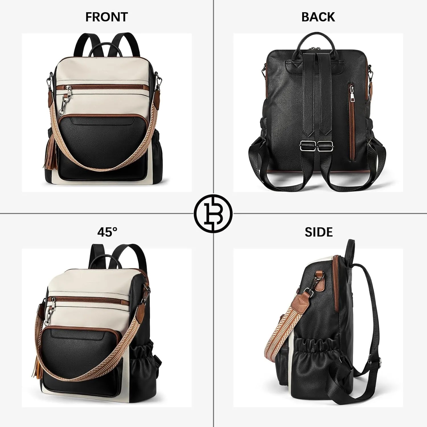 BOSTANTEN Womens Backpack Purse Leather Travel Backpack Fashion Designer Ladies Shoulder Bags with Wristlet