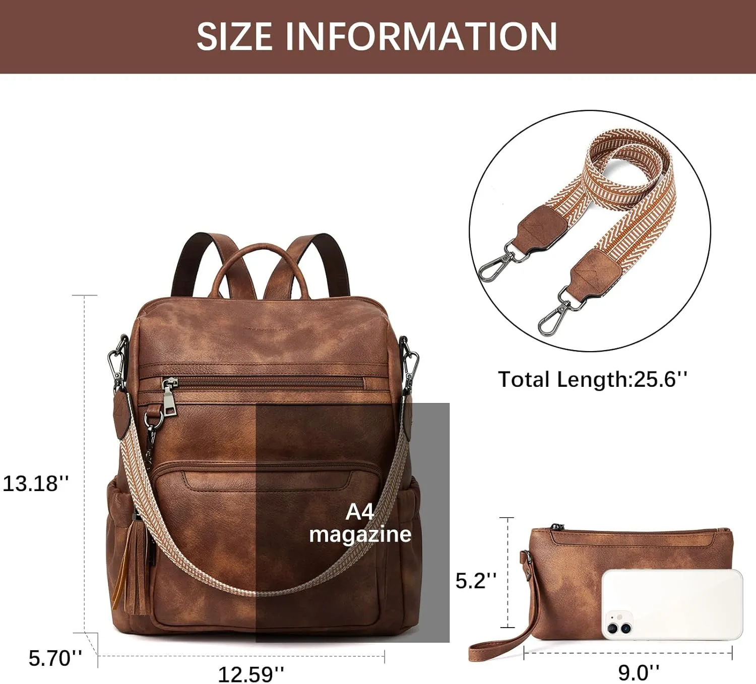 BOSTANTEN Womens Backpack Purse Leather Travel Backpack Fashion Designer Ladies Shoulder Bags with Wristlet