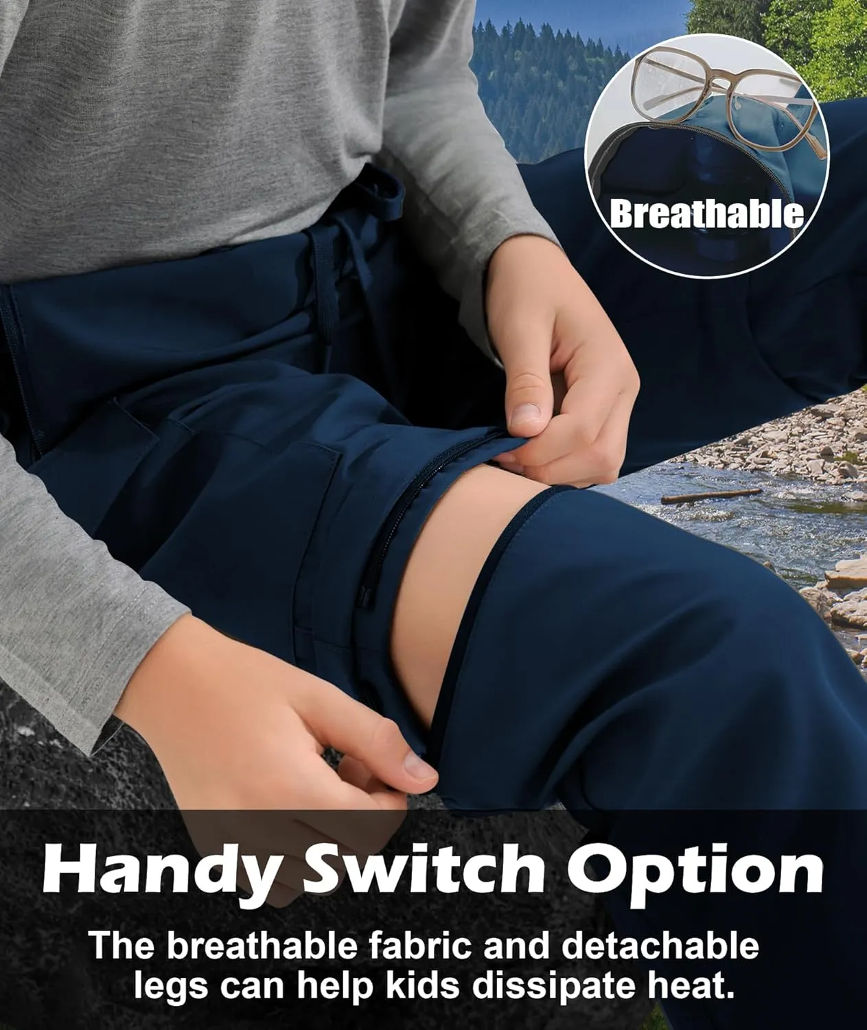 Boys Hiking Cargo Pants Kids Convertible Lightweight Quick Dry Girls Outdoor Waterproof Zip Off School Trousers