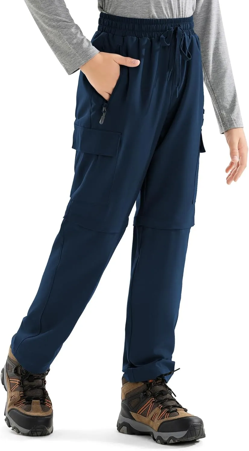 Boys Hiking Cargo Pants Kids Convertible Lightweight Quick Dry Girls Outdoor Waterproof Zip Off School Trousers