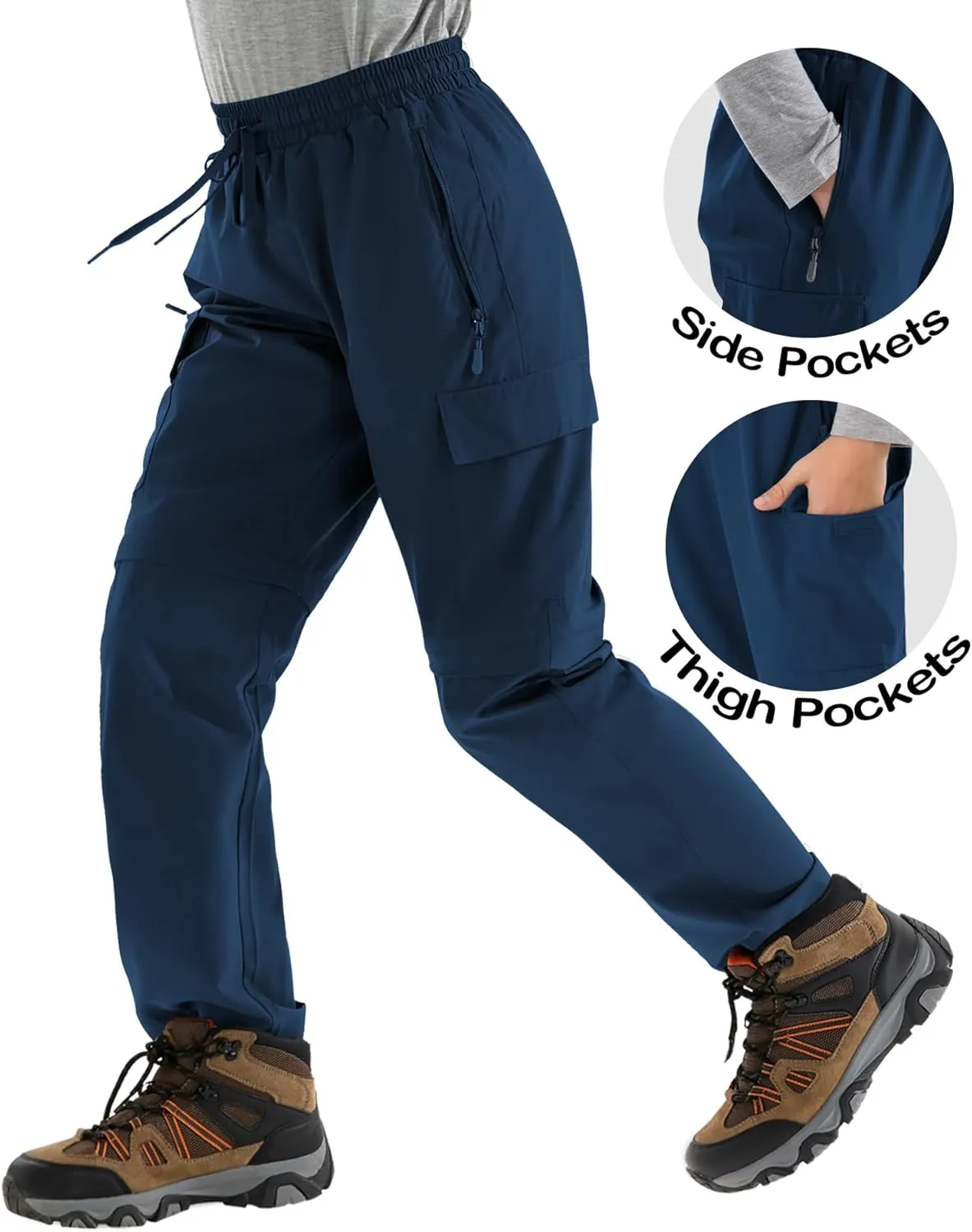 Boys Hiking Cargo Pants Kids Convertible Lightweight Quick Dry Girls Outdoor Waterproof Zip Off School Trousers