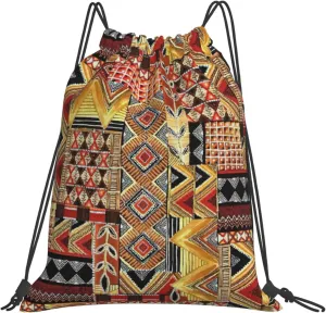 BREAUX African Textile Patchwork print Drawstring Shoulder Bag,Gym Bag,Outdoor Portable Shoulder Bag,Sports Yoga Bag, White