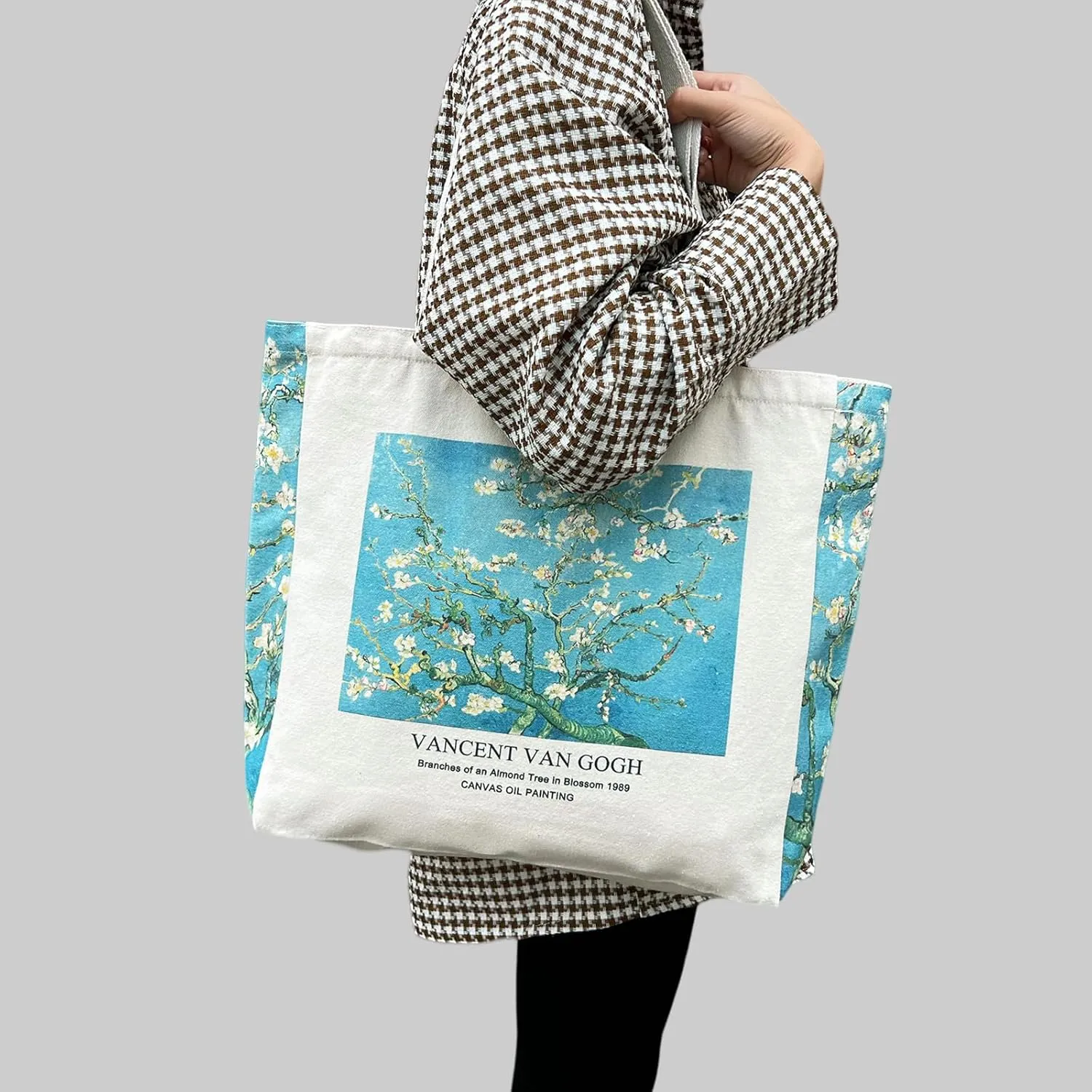 BROADREAM Canvas Tote Bag Aesthetic Shoulder Bag with Zippers and Interior Pocket