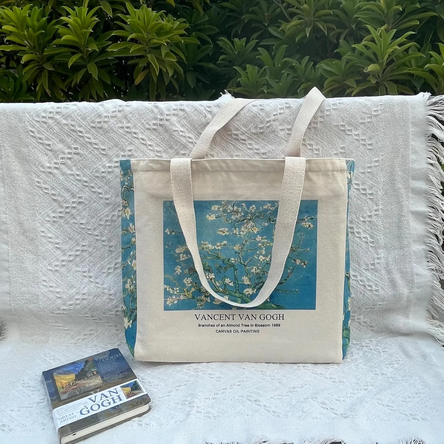 BROADREAM Canvas Tote Bag Aesthetic Shoulder Bag with Zippers and Interior Pocket