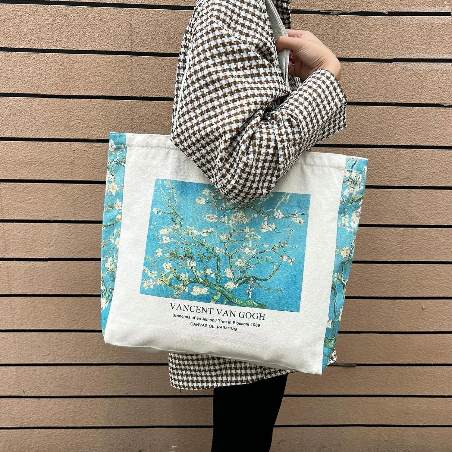 BROADREAM Canvas Tote Bag Aesthetic Shoulder Bag with Zippers and Interior Pocket