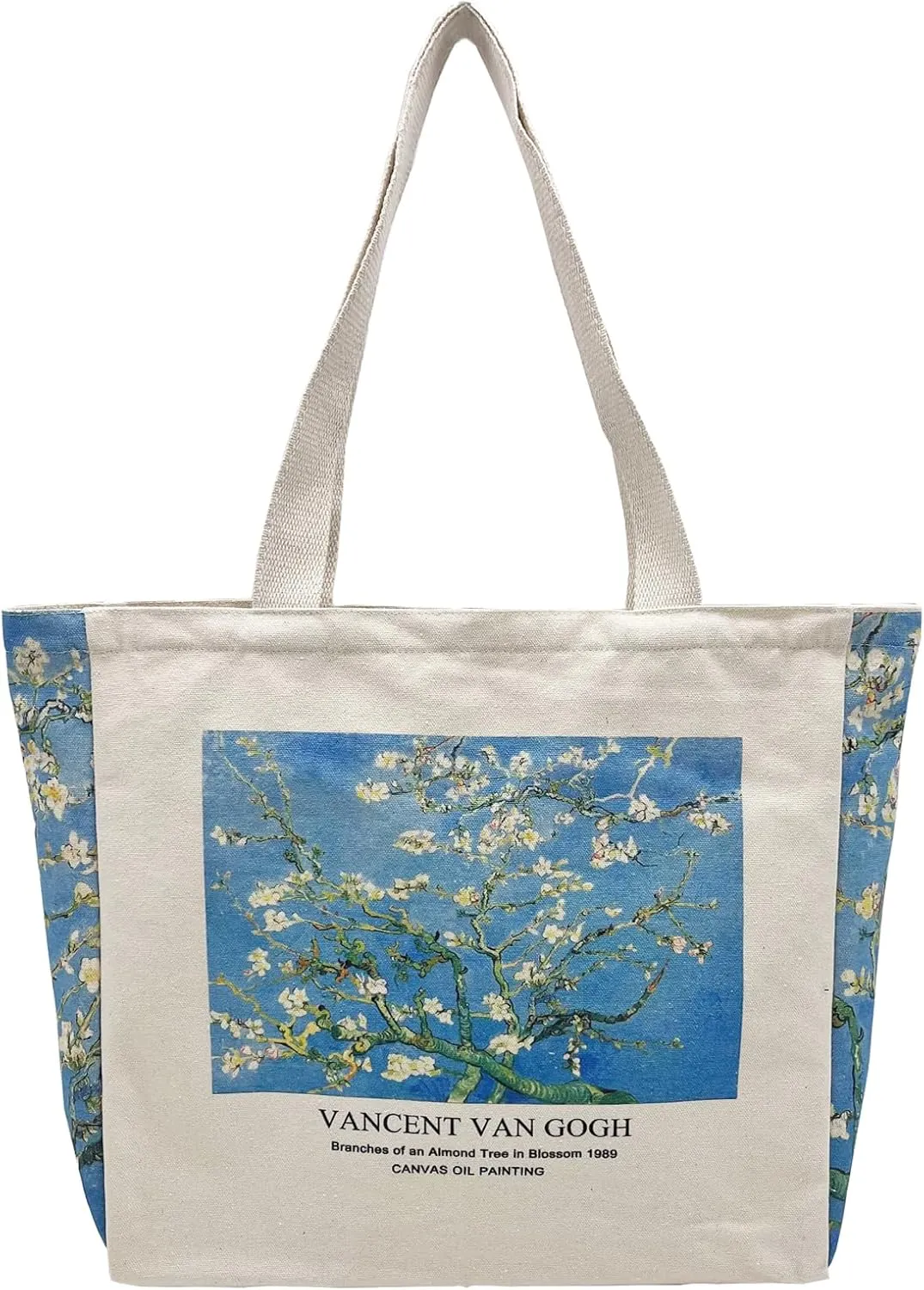 BROADREAM Canvas Tote Bag Aesthetic Shoulder Bag with Zippers and Interior Pocket