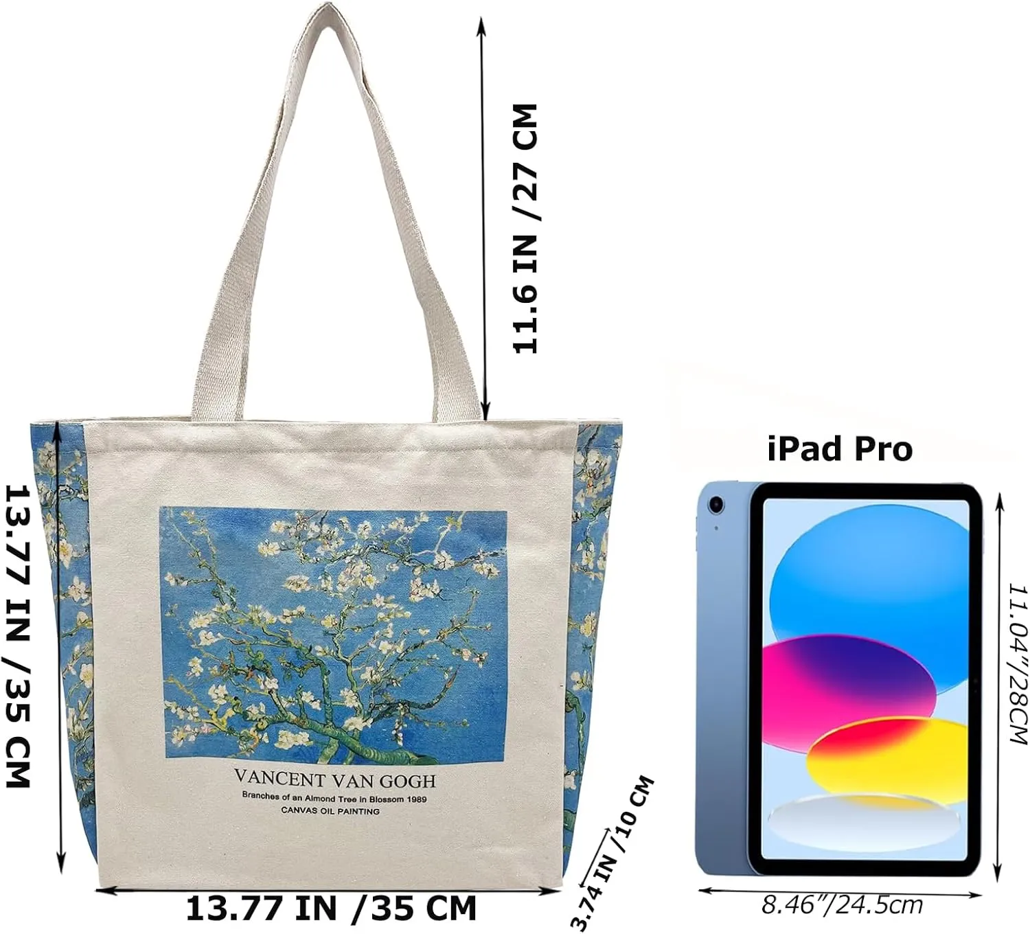 BROADREAM Canvas Tote Bag Aesthetic Shoulder Bag with Zippers and Interior Pocket