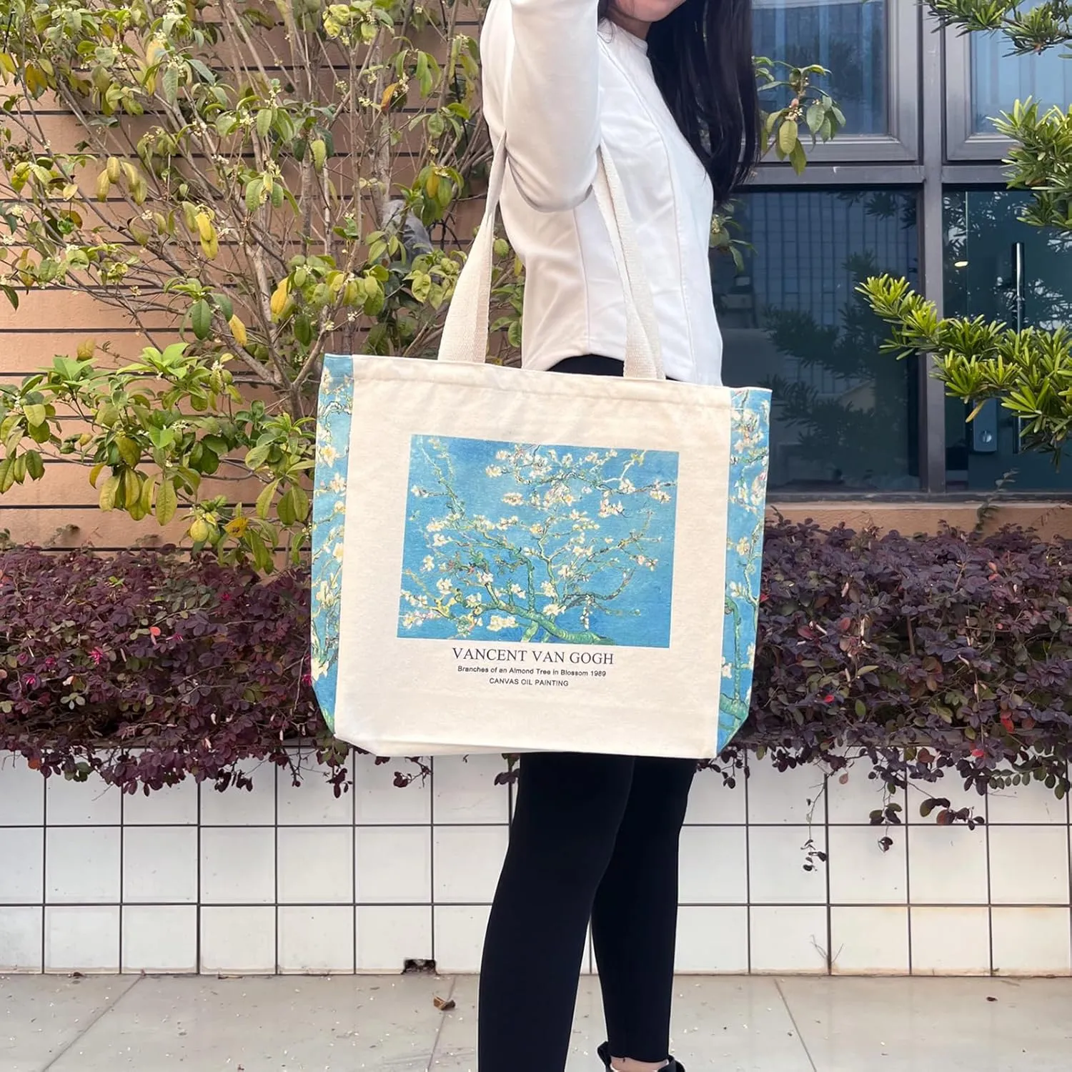 BROADREAM Canvas Tote Bag Aesthetic Shoulder Bag with Zippers and Interior Pocket