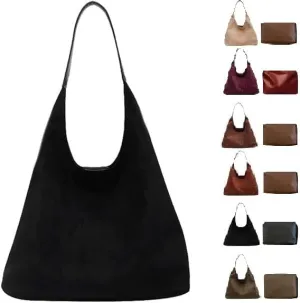 Brown Suede Retro Slouchy Shoulder Bag for Women