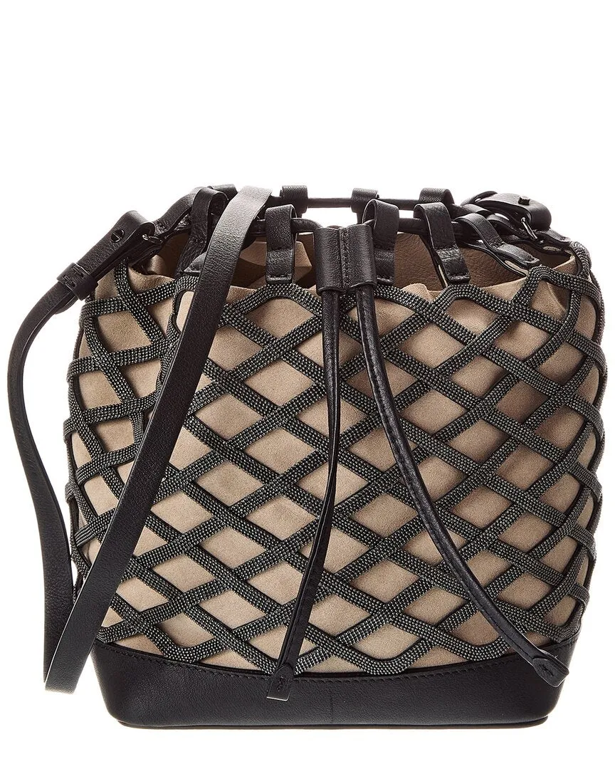 Brunello Cucinelli Monili Drawstring Suede & Leather Bucket Bag