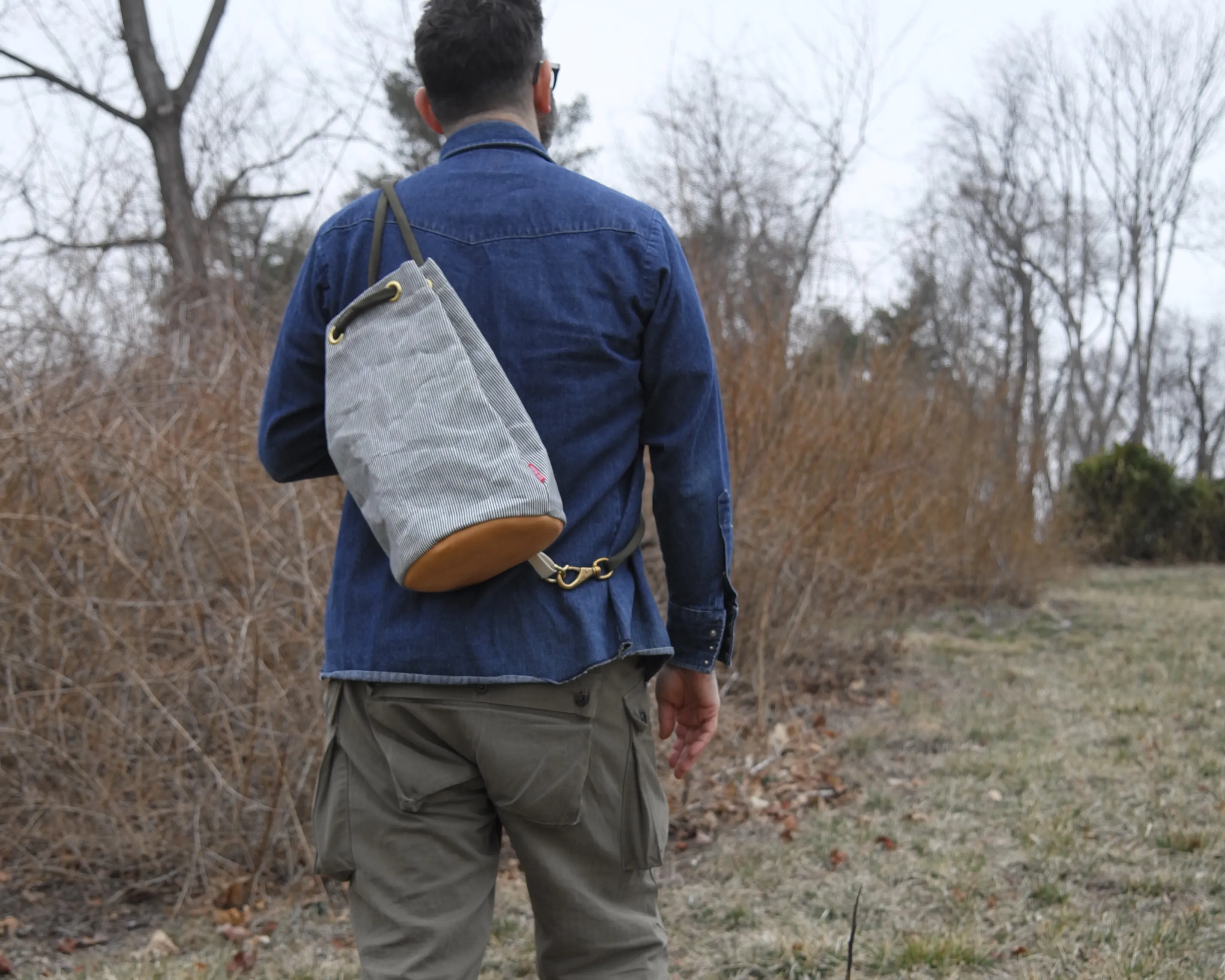 Bucket Bag in Engineer Stripe Waxed Canvas