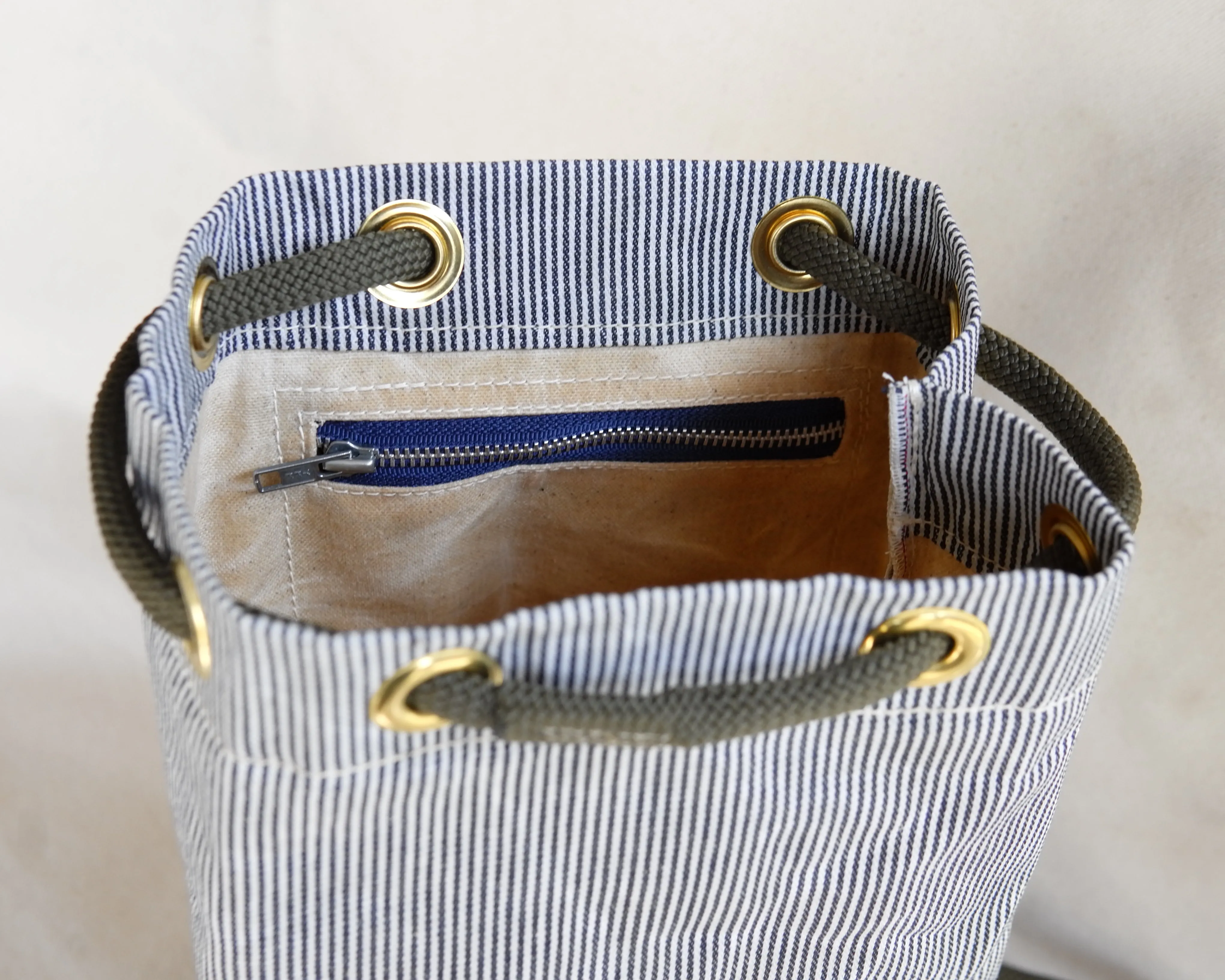 Bucket Bag in Engineer Stripe Waxed Canvas