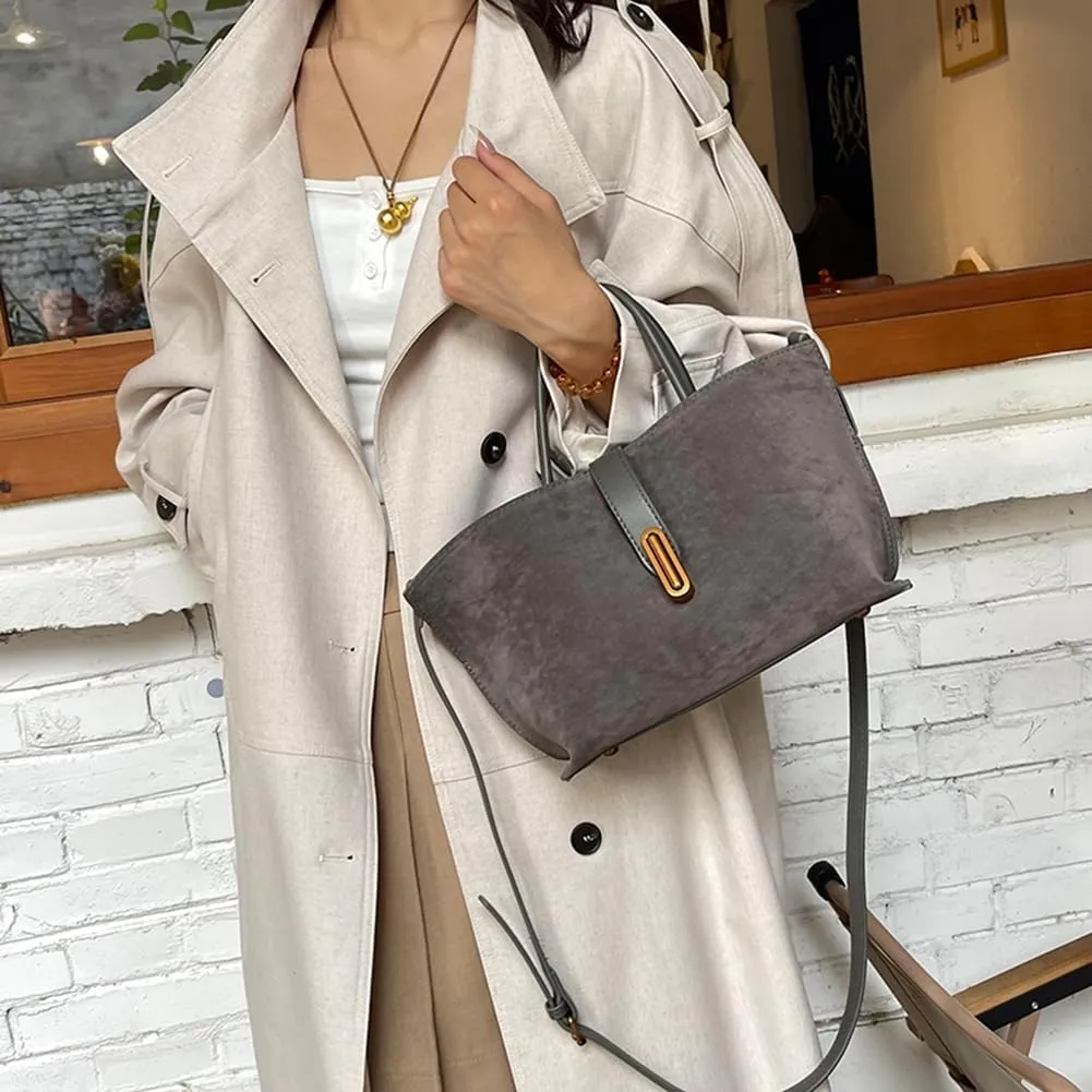 Burgundy Suede Tote Bags for Women - Fall Purse 2024 Brown Handbag Work Top-handle Bag