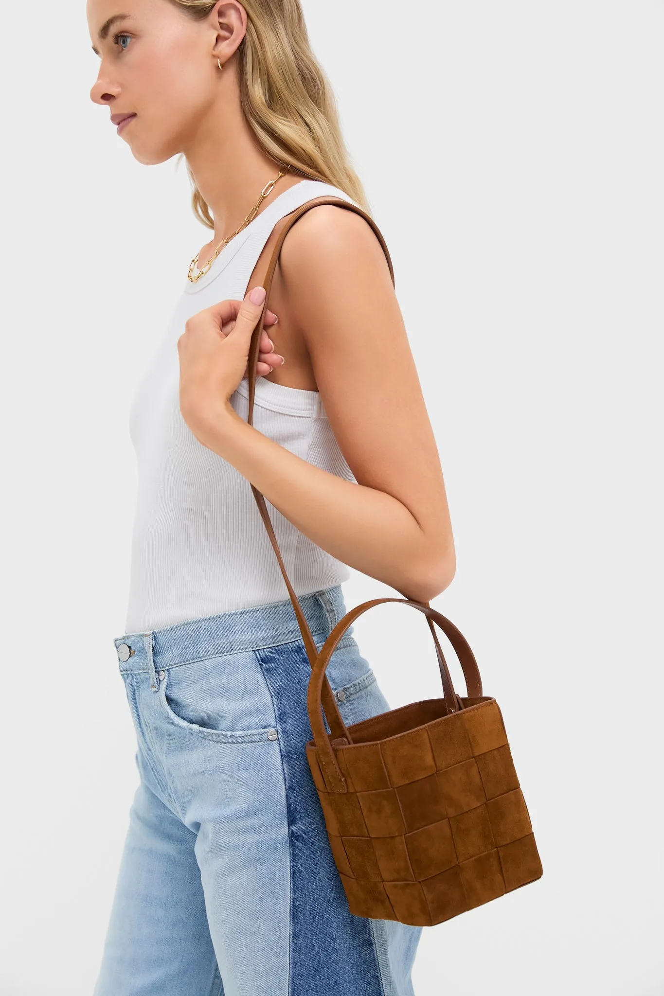 Cacao Laith Woven Top Handle Bag
