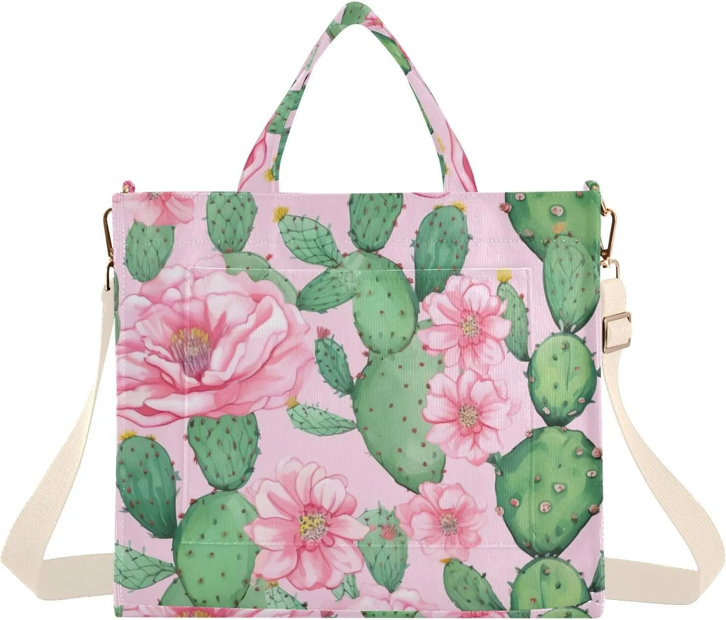 Cactus Succulents Flower Tote Bag for Women Large Capacity Purses Handbags Shoulder Bag for Gym Work Travel, M