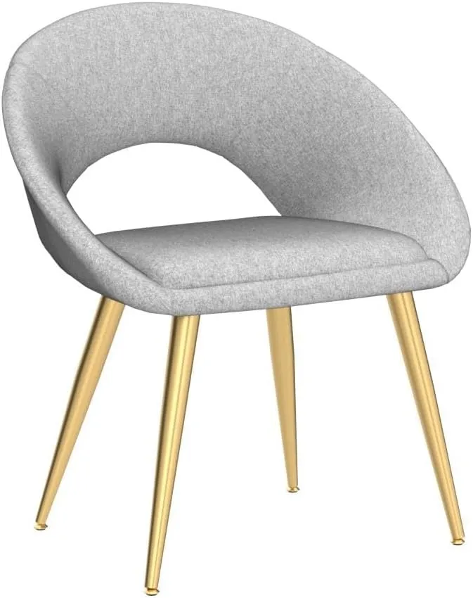 CangLong Upholstered Accent Arm Chairs with Natual Color Metal Legs for Kitchen, Dining, Living, Guest, Bed Room, Set of 2, Grey