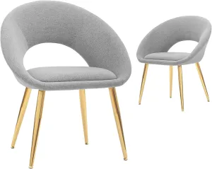 CangLong Upholstered Accent Arm Chairs with Natual Color Metal Legs for Kitchen, Dining, Living, Guest, Bed Room, Set of 2, Grey