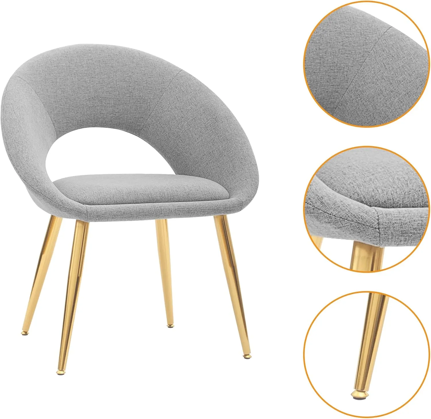 CangLong Upholstered Accent Arm Chairs with Natual Color Metal Legs for Kitchen, Dining, Living, Guest, Bed Room, Set of 2, Grey