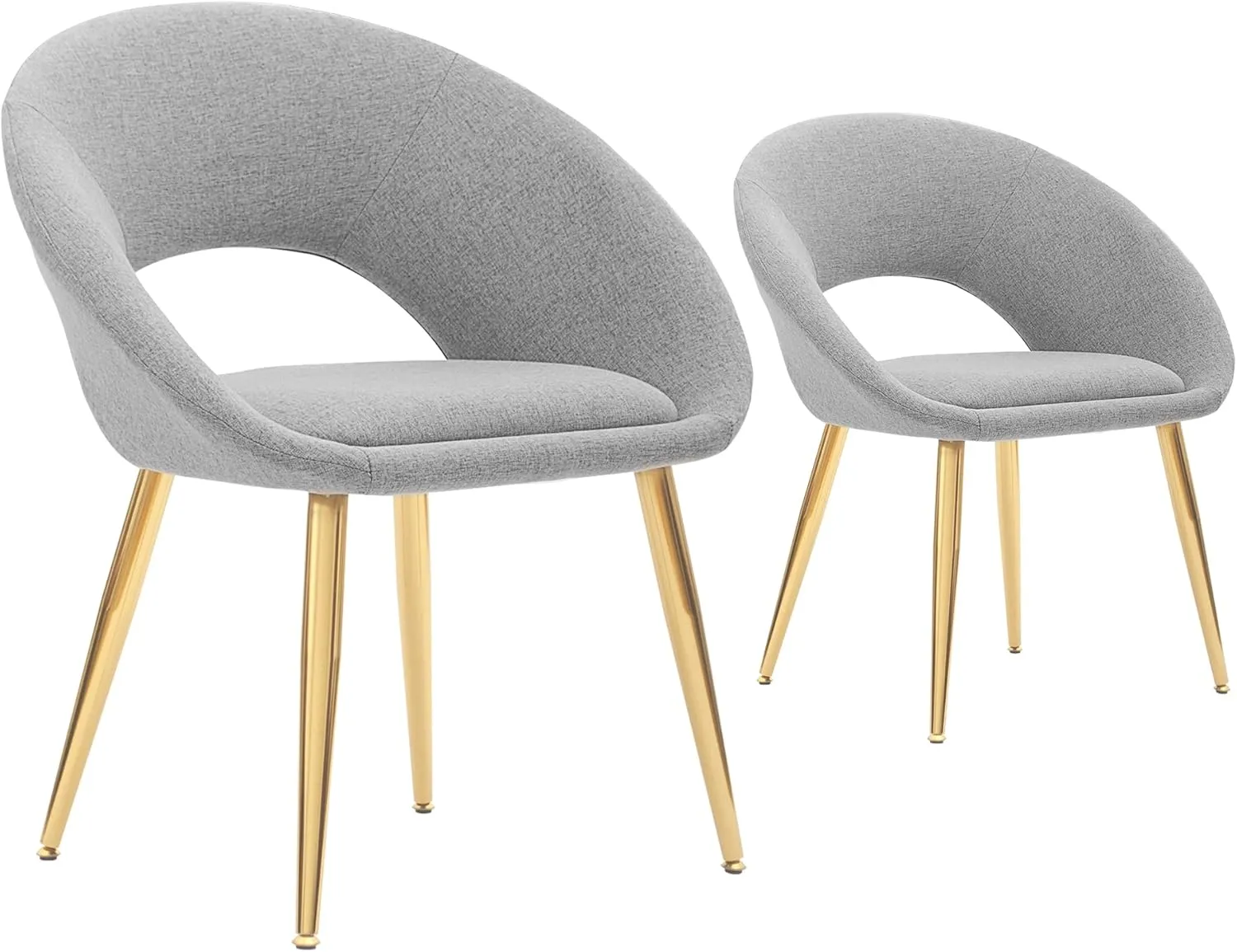 CangLong Upholstered Accent Arm Chairs with Natual Color Metal Legs for Kitchen, Dining, Living, Guest, Bed Room, Set of 2, Grey