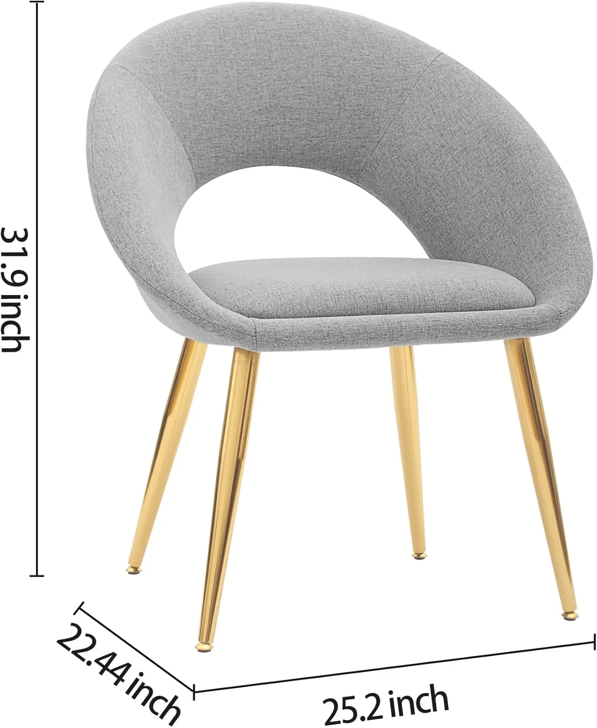 CangLong Upholstered Accent Arm Chairs with Natual Color Metal Legs for Kitchen, Dining, Living, Guest, Bed Room, Set of 2, Grey
