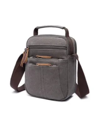 Canvas & Leather Shoulder Bag - Grey/ Blue/ Green/ Brown/ Camel
