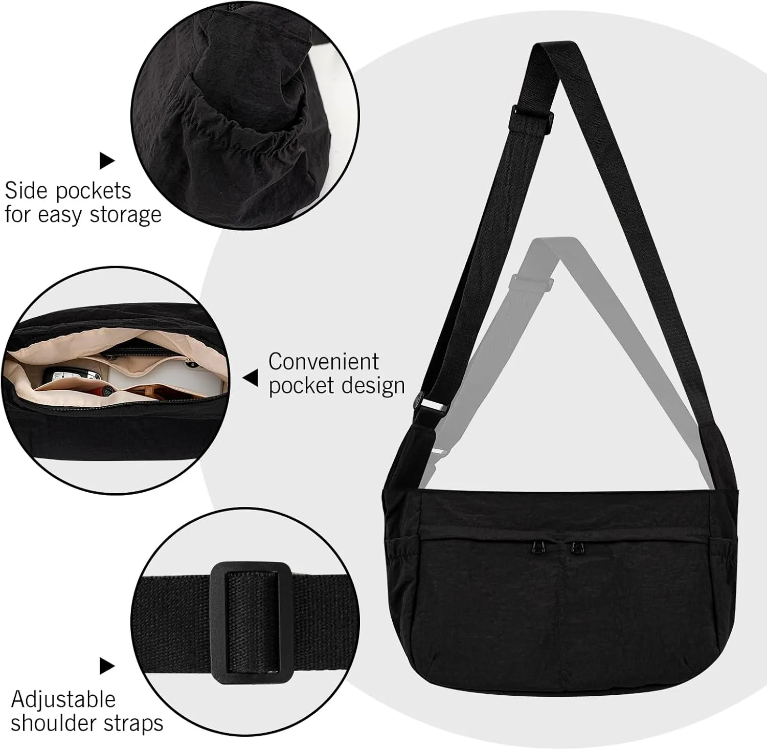 Canvas Crossbody Bag for Women, Shoulder Bag with Pockets, Casual Travel Messenger Bag