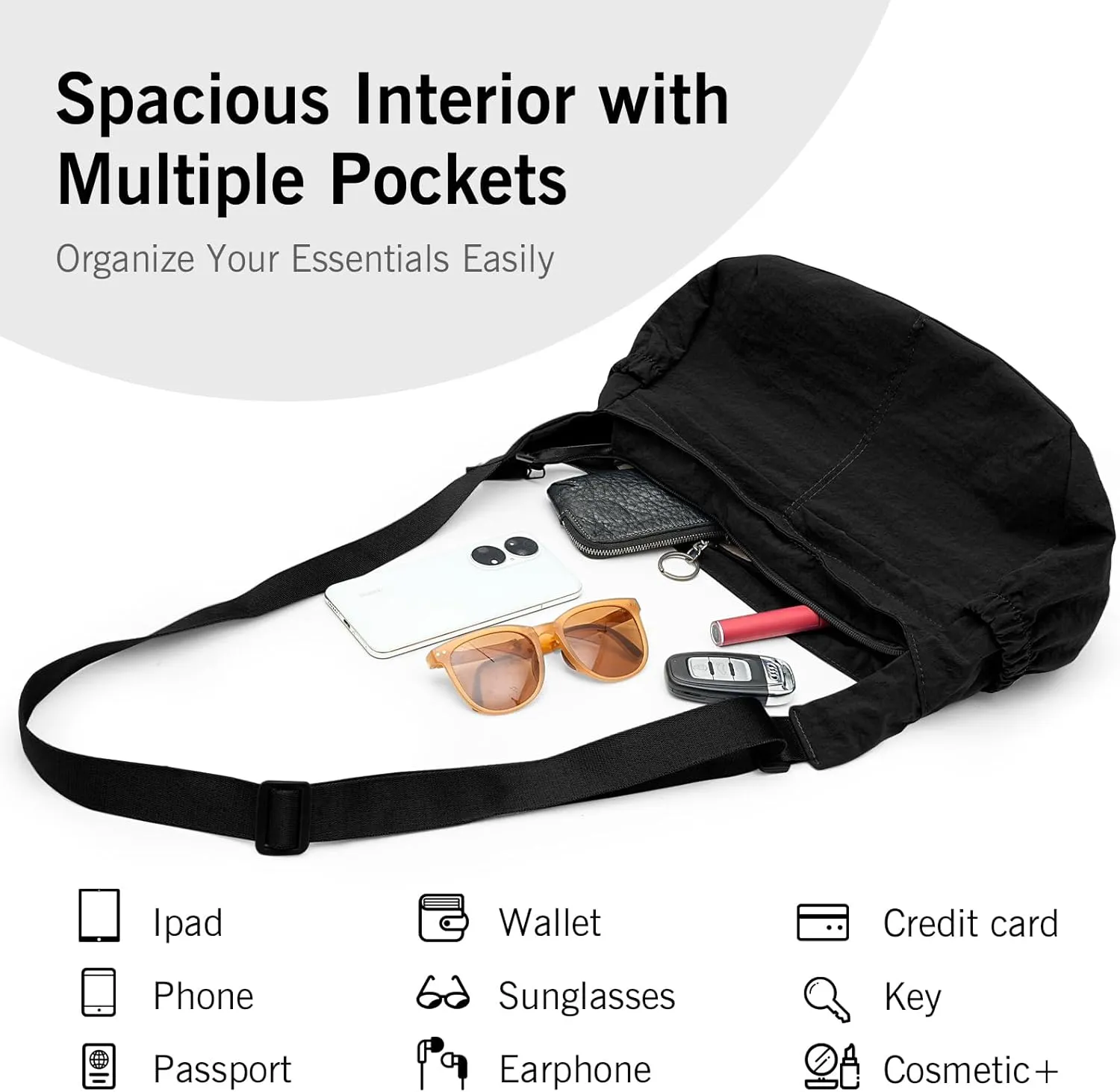 Canvas Crossbody Bag for Women, Shoulder Bag with Pockets, Casual Travel Messenger Bag