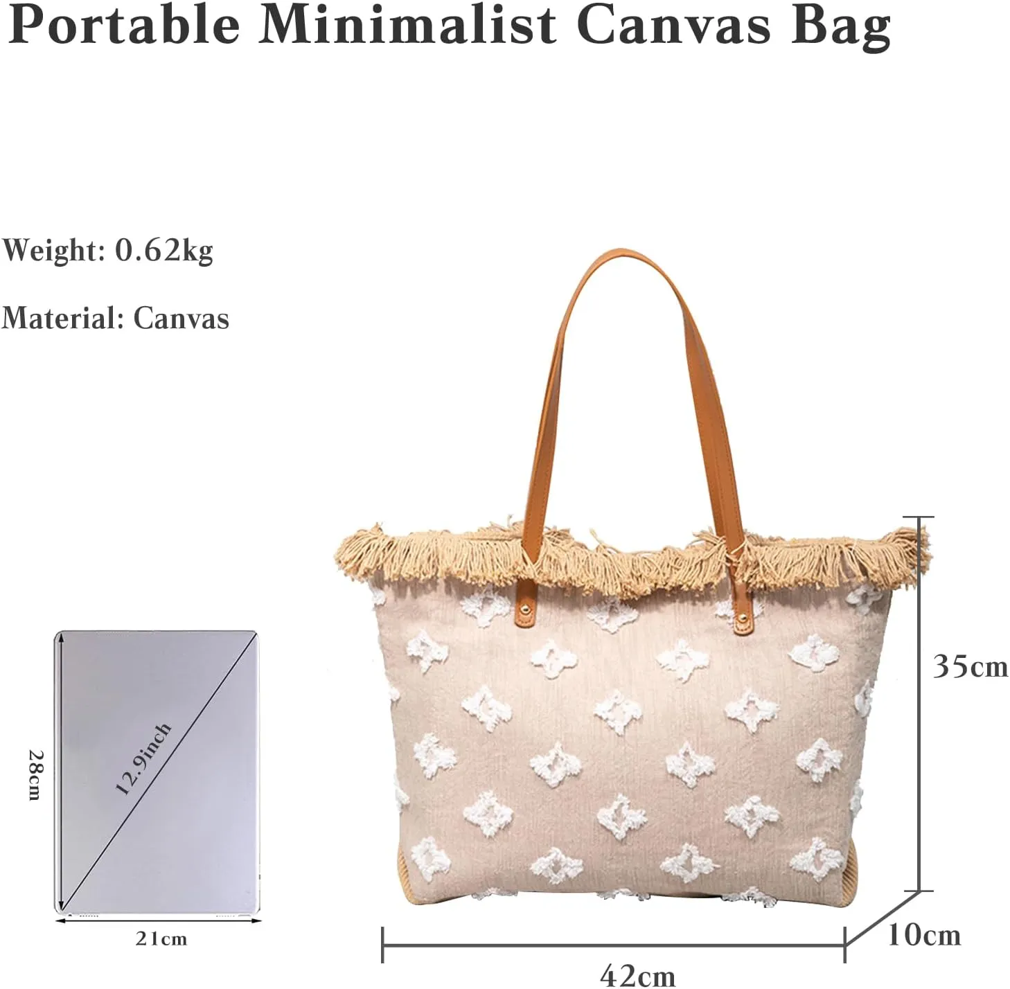 Canvas Handbag for Women Bohemian Tote Bag Large Top Handle Bag Summer Beach Bag Hobo Bag with Tassels Shoulder Bag