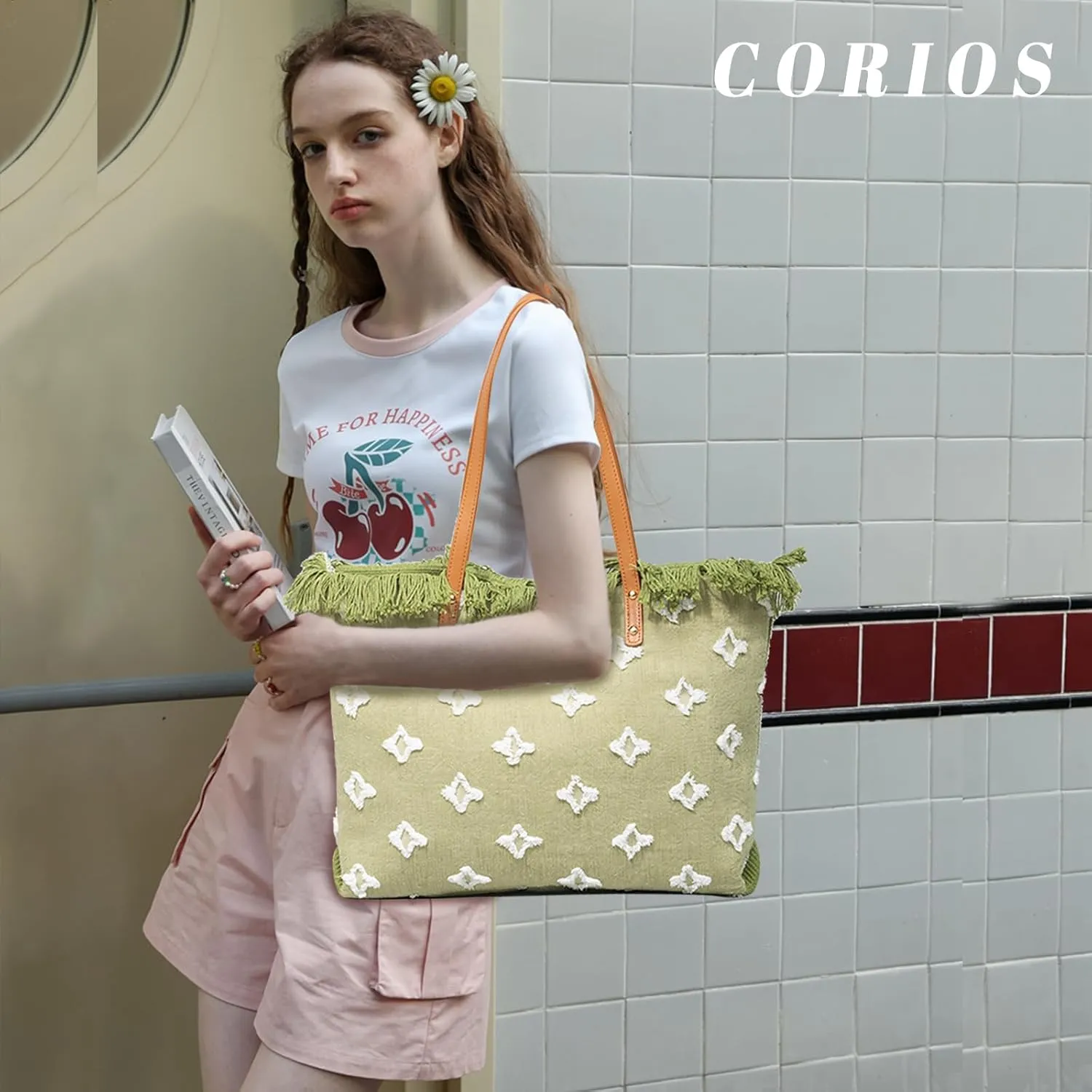 Canvas Handbag for Women Bohemian Tote Bag Large Top Handle Bag Summer Beach Bag Hobo Bag with Tassels Shoulder Bag