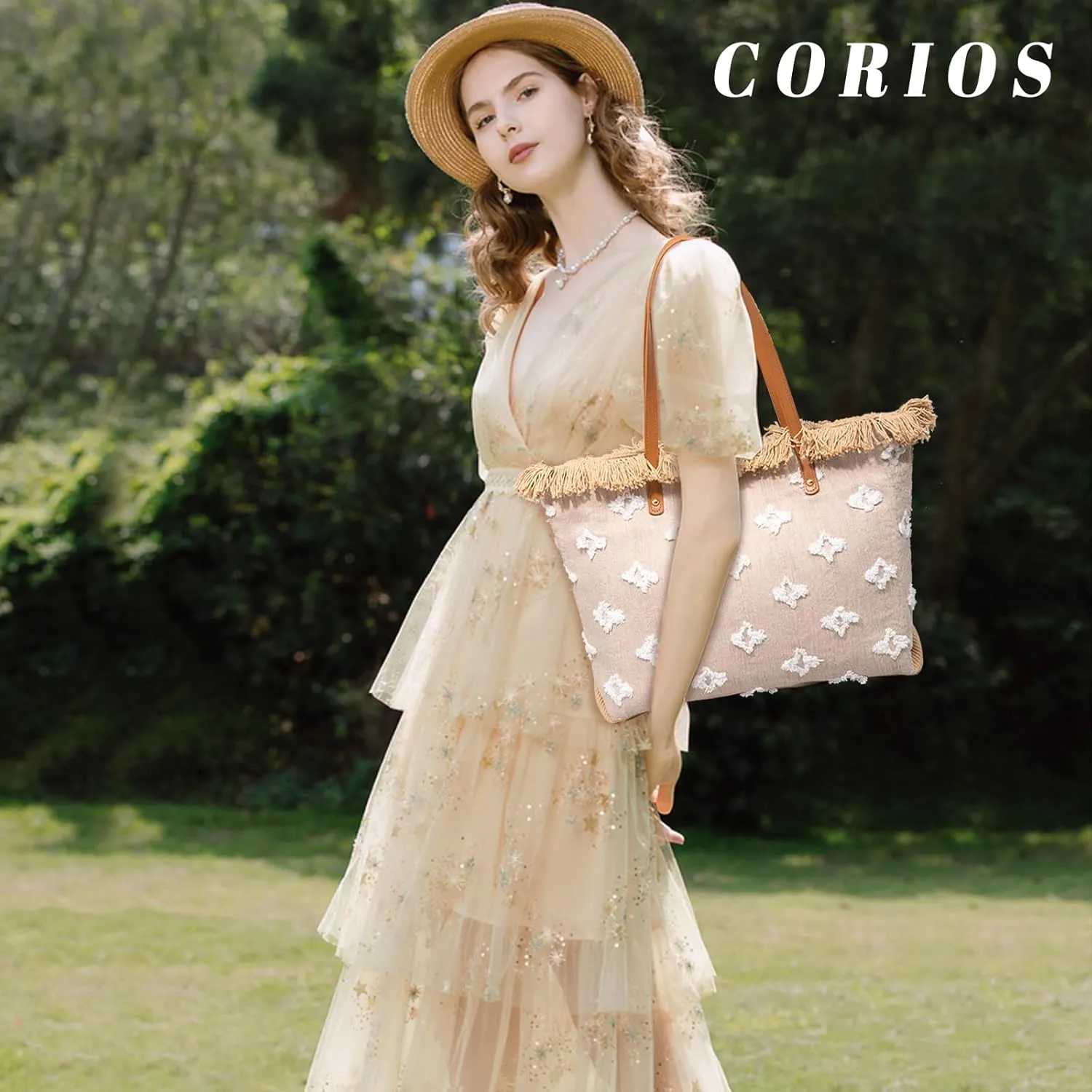 Canvas Handbag for Women Bohemian Tote Bag Large Top Handle Bag Summer Beach Bag Hobo Bag with Tassels Shoulder Bag