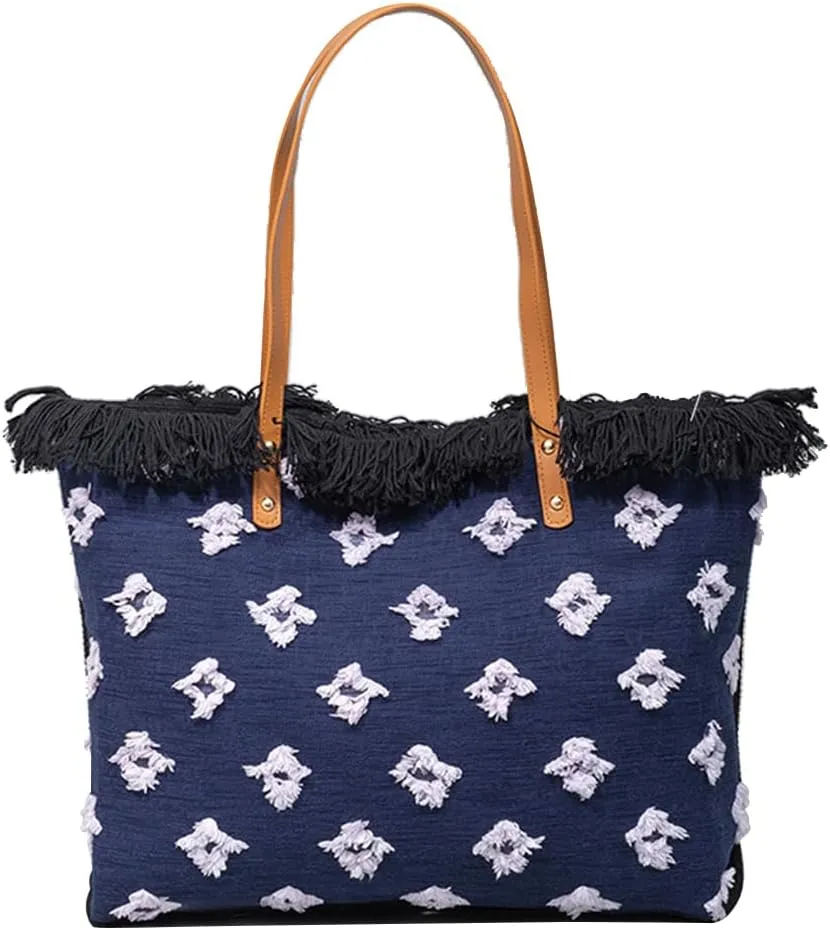 Canvas Handbag for Women Bohemian Tote Bag Large Top Handle Bag Summer Beach Bag Hobo Bag with Tassels Shoulder Bag