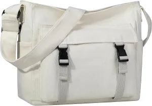 Canvas Messenger Bag,Lightweight Large Casual Crossbody Shoulder Hobo Bag for Women Men Work/Travel/College