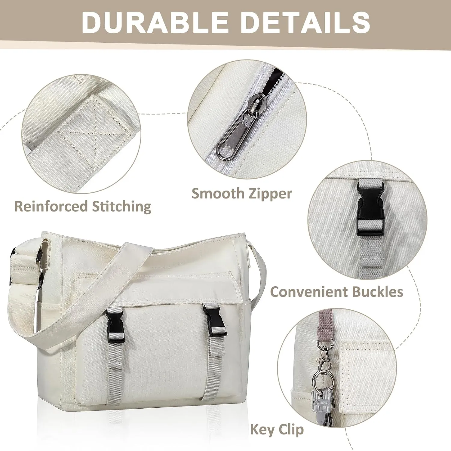 Canvas Messenger Bag,Lightweight Large Casual Crossbody Shoulder Hobo Bag for Women Men Work/Travel/College