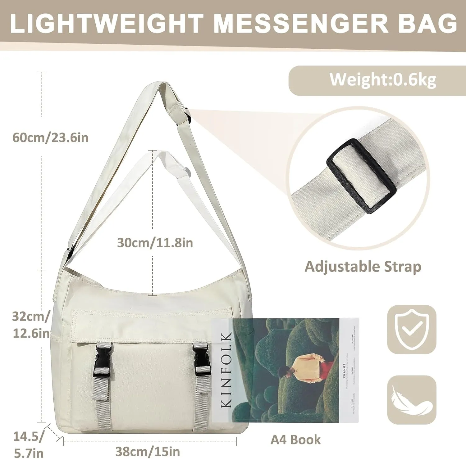 Canvas Messenger Bag,Lightweight Large Casual Crossbody Shoulder Hobo Bag for Women Men Work/Travel/College