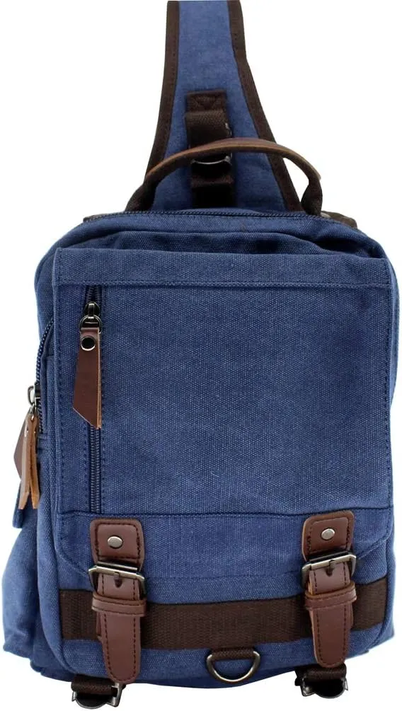 Canvas Shoulder Backpack Travel Rucksack Sling Bag Cross Body Messenger Bag,180308-Blue