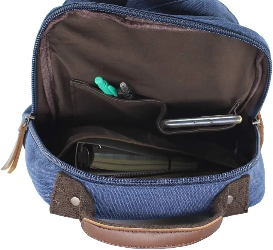 Canvas Shoulder Backpack Travel Rucksack Sling Bag Cross Body Messenger Bag,180308-Blue