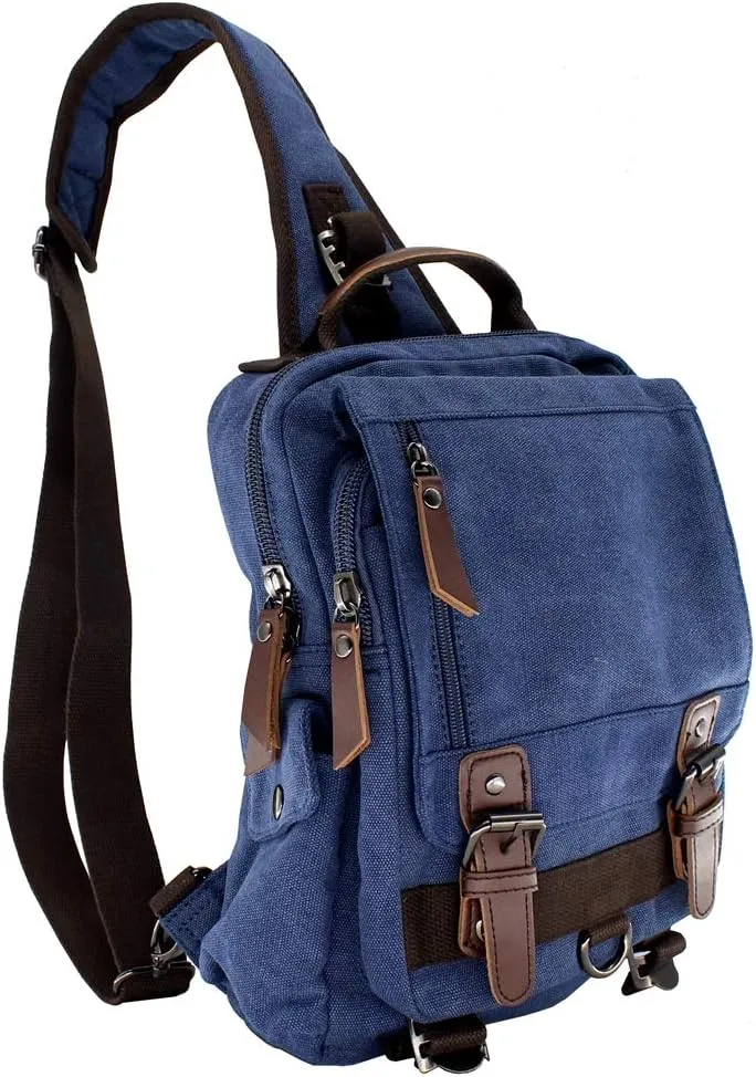 Canvas Shoulder Backpack Travel Rucksack Sling Bag Cross Body Messenger Bag,180308-Blue