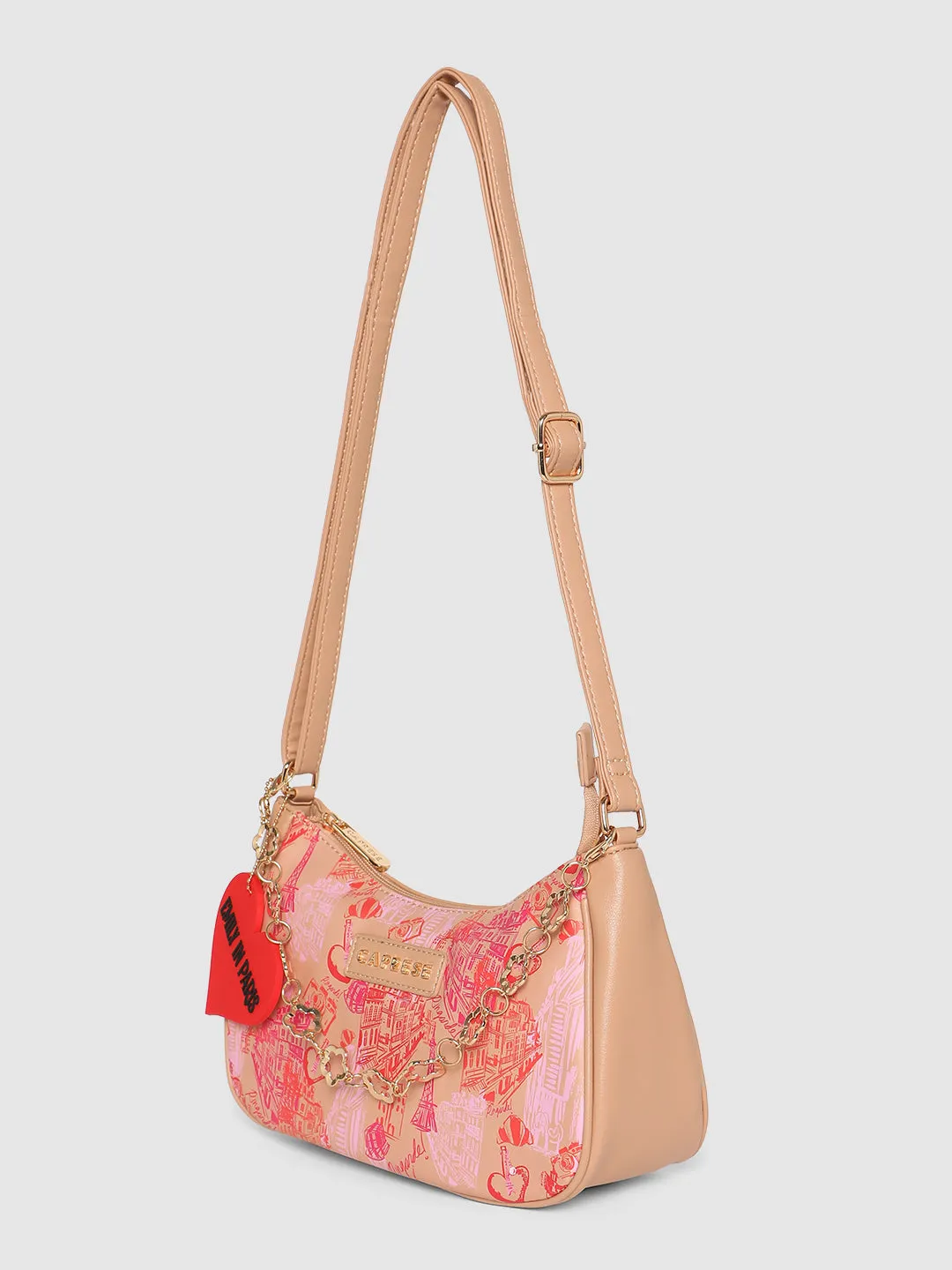 Caprese Emily In Paris Printed Beige Hobo Bag