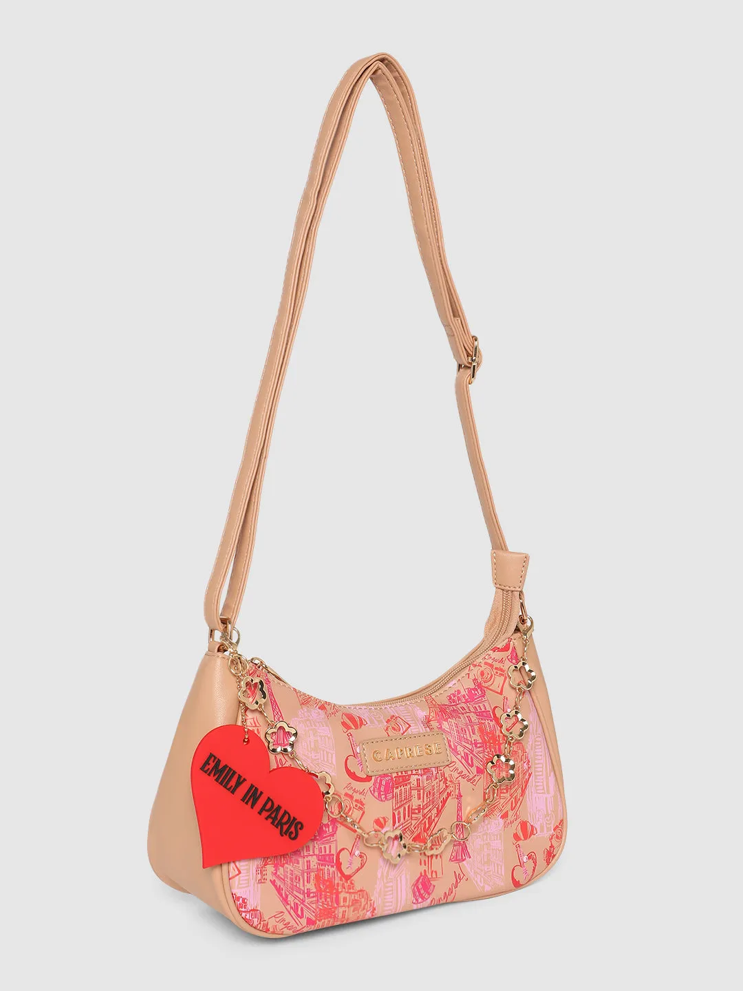 Caprese Emily In Paris Printed Beige Hobo Bag