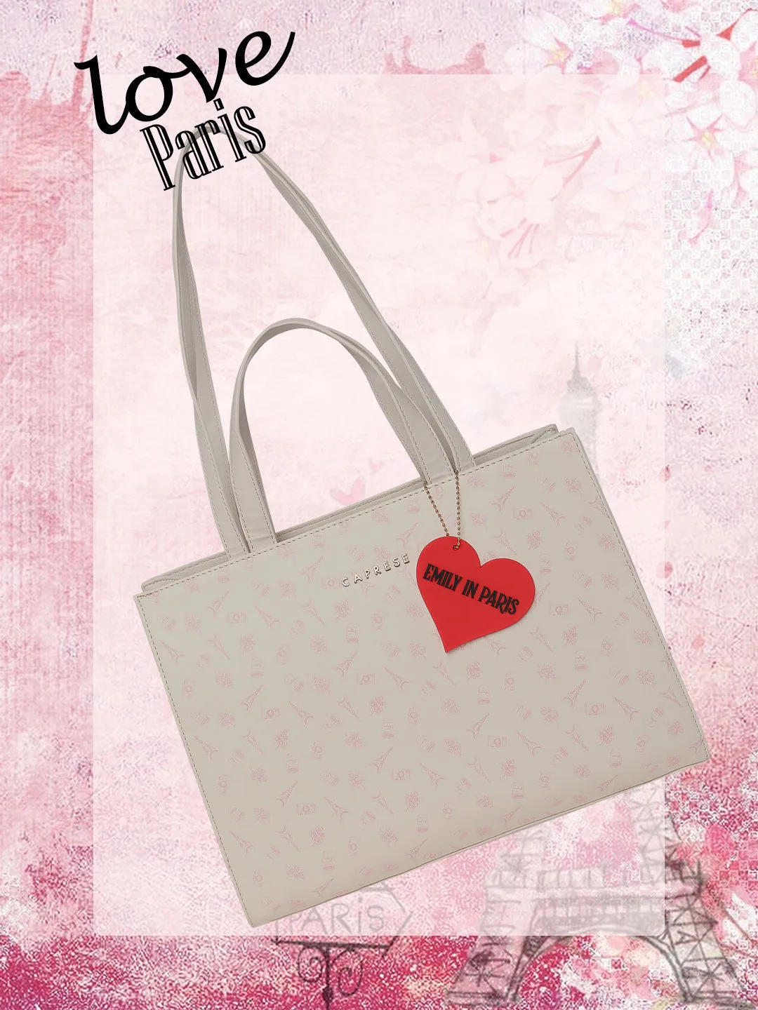 Caprese Emily In Paris Printed Medium Beige Tote Bag