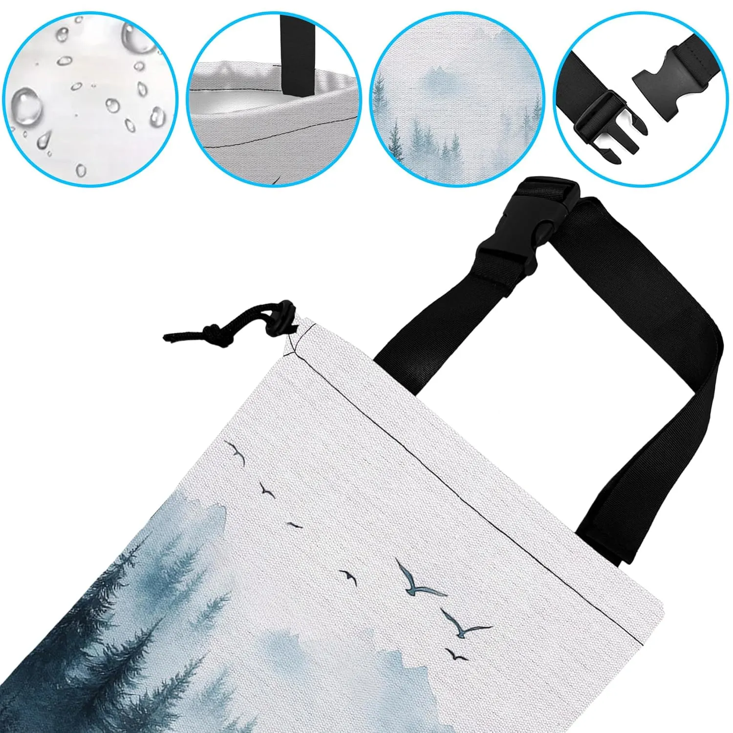 Car Trash Bag Hanging Misty Forest and Birds Car Trash Can Waterproof Garbage Bag Hanging for Car Back Seat