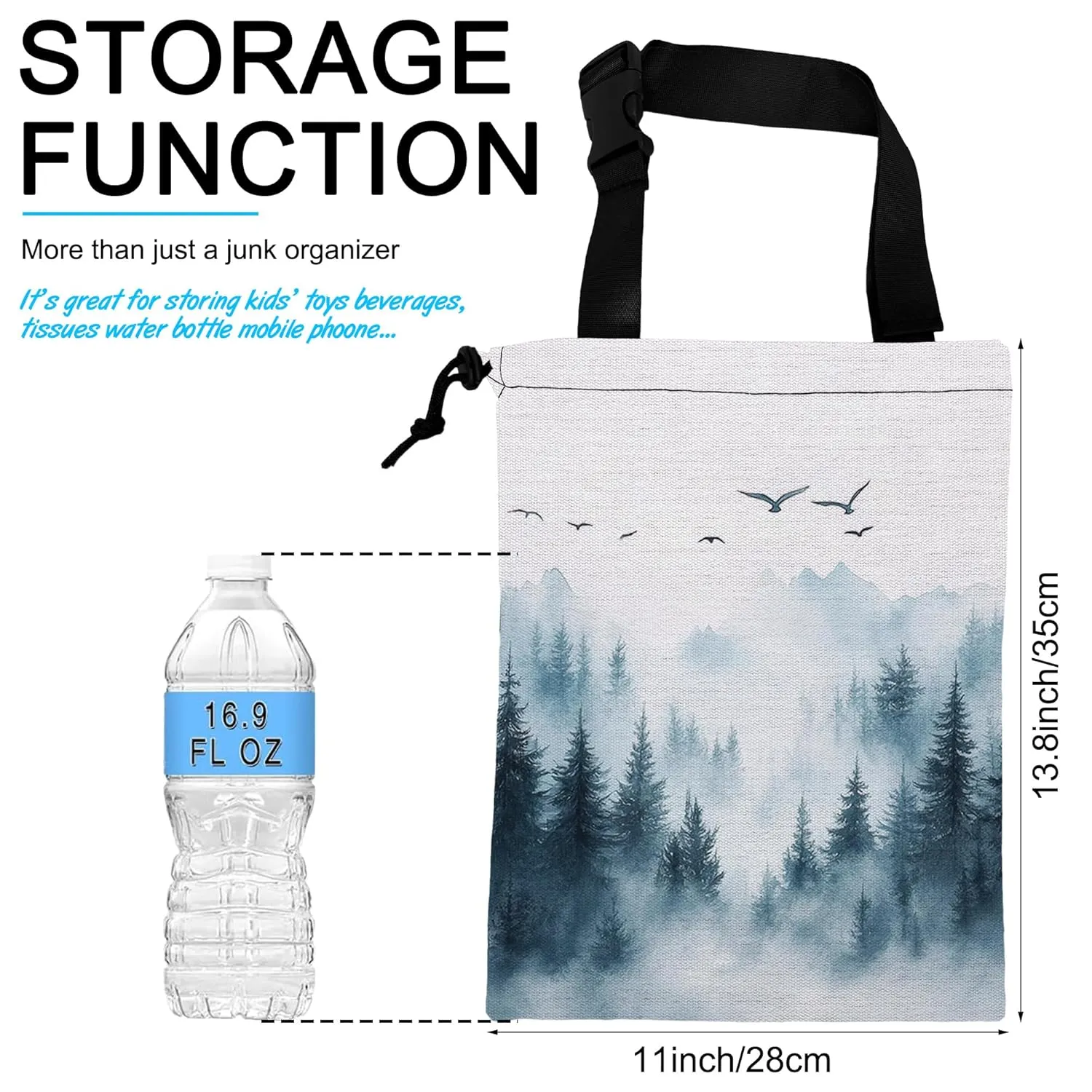 Car Trash Bag Hanging Misty Forest and Birds Car Trash Can Waterproof Garbage Bag Hanging for Car Back Seat