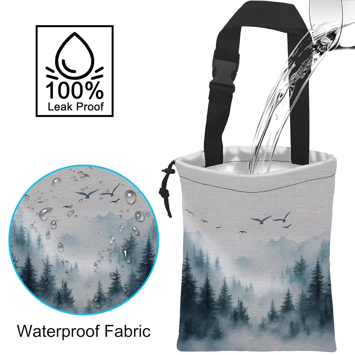 Car Trash Bag Hanging Misty Forest and Birds Car Trash Can Waterproof Garbage Bag Hanging for Car Back Seat