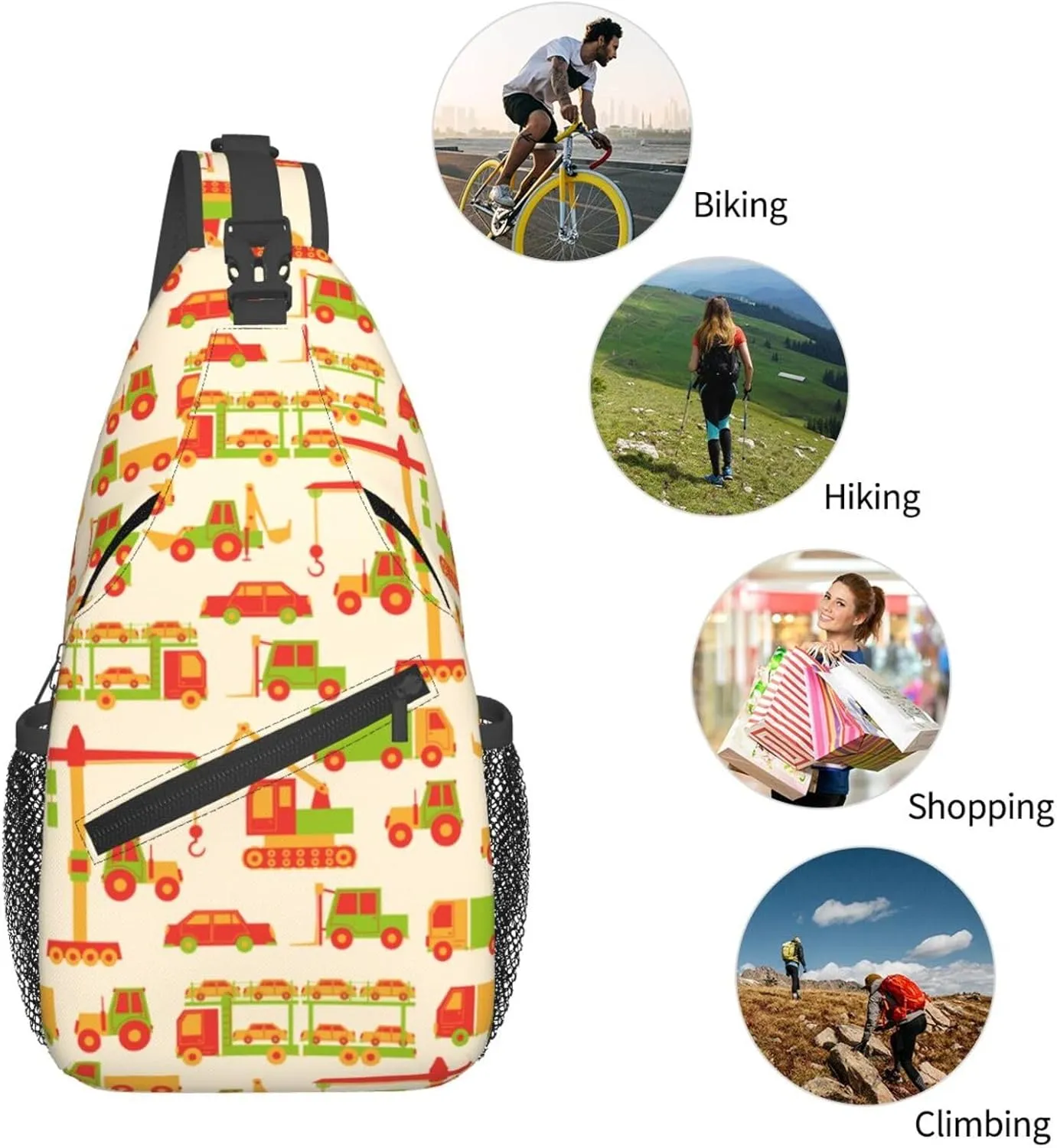 Cartoon Tool Car Chest Sling Bag Crossbody Shoulder Backpack Bag Gym Cycling Daypack Travel Hiking Cross Bag