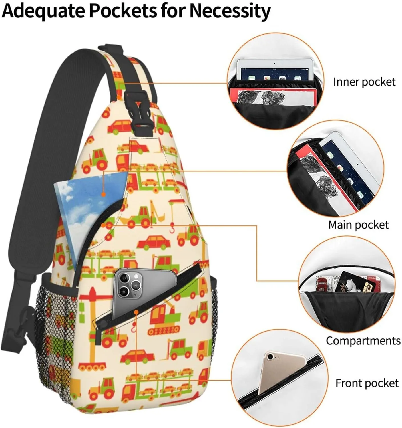 Cartoon Tool Car Chest Sling Bag Crossbody Shoulder Backpack Bag Gym Cycling Daypack Travel Hiking Cross Bag