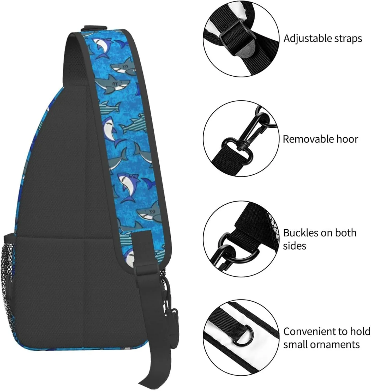 Cartoons Sharks (Blue) Chest Sling Bag Crossbody Shoulder Backpack Bag Gym Cycling Daypack Travel Hiking Cross Bag