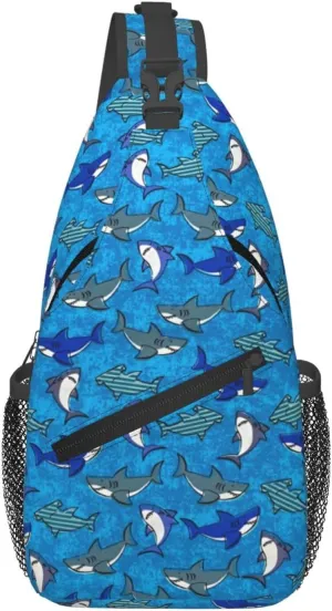 Cartoons Sharks (Blue) Chest Sling Bag Crossbody Shoulder Backpack Bag Gym Cycling Daypack Travel Hiking Cross Bag