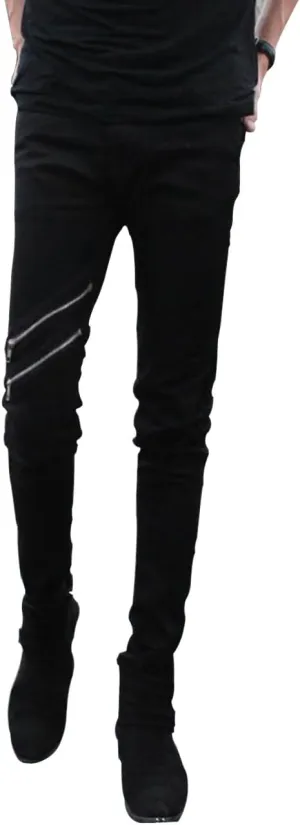Casual Mens Punk Skinny Black Denim Jeans Trousers with Zippers